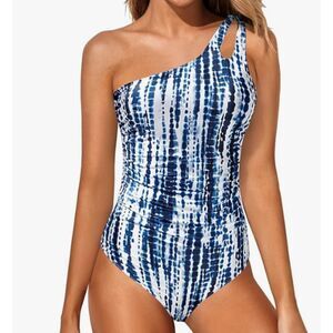 NEW Holipick One Shoulder Swimsuit XL Blue Tie Dye One Piece Tummy Control